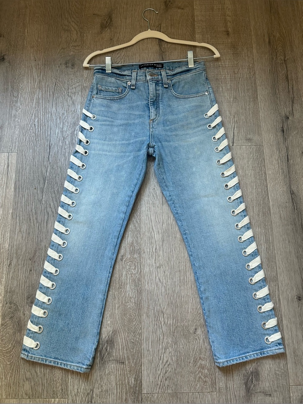Veronica Beard Light Blue Girlfriend Lace-Up Ankle Jeans SZ 26